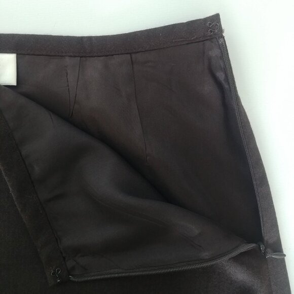 Ann Taylor wool midi skirt dark chocolate brown pleated flounce bottom 4 Petite - Picture 13 of 14
